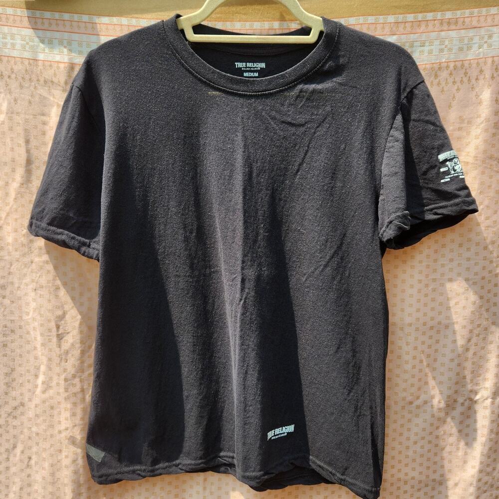 True Religion Buddha Logo Left Arm Mens Large Black T-shirt Sz M Y2K Streetwear